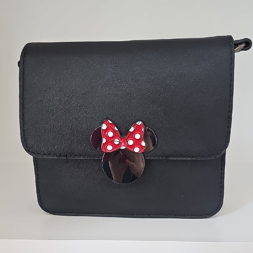 Black Crossbody Bag with Red Polka Dot Bow